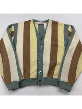 Vintage 60s Roma Rubino Striped Cardigan Sweater Size XL (Fits Smaller) Alpaca